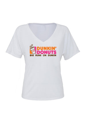 Big Little Runs on Dunkin Shirt - Bella Slouchy V-Neck Short Sleeve, Ladies, Sunny and Southern, - Sunny and Southern,
