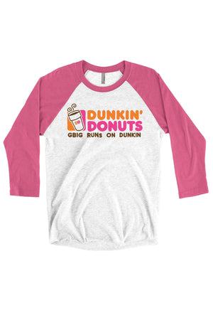 Big Little Runs on Dunkin Shirt - Next Level Unisex Triblend 3/4-Sleeve Raglan, Ladies, Sunny and Southern, - Sunny and Southern,
