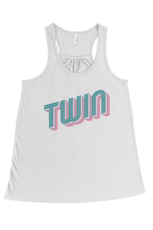 Pink and Blue Neon Sign Big Little Bella Canvas Flowy Racerback Tank